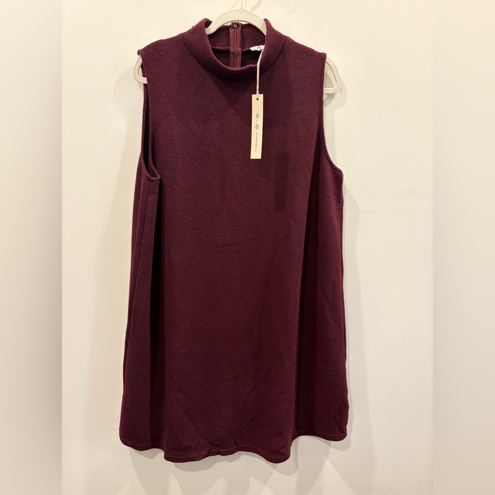She + Sky Sleeveless Ribbed Dress in Eggplant